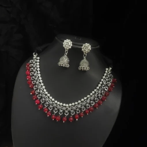 Glamaya Oxidised Beads German Silver Necklace Earring Set 10 GLAM-CN-BE-30-567755-49-5 Glamaya Oxidised Beads German Silver Necklace Earring Set 10 GLAM-CN-BE-30-567755-49-5