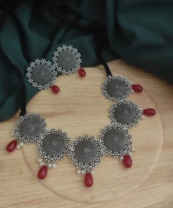Glamaya Oxidised Beads Choker Necklace Earring Set 1 GLAM-CN-BE-21F7-895405-33-6