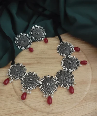 Glamaya Oxidised Beads Choker Necklace Earring Set 1 GLAM-CN-BE-21F7-895405-33-6