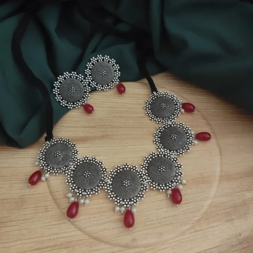 Glamaya Oxidised Beads Choker Necklace Earring Set 1 GLAM-CN-BE-21F7-895405-33-6