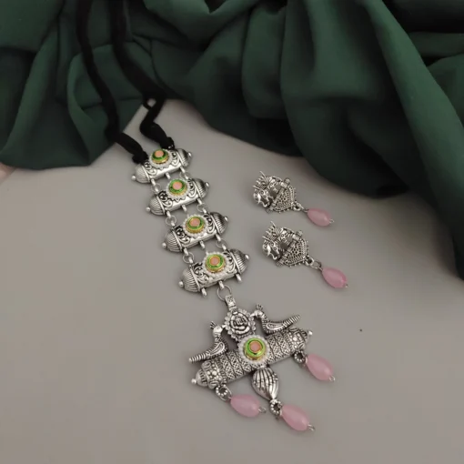 Glamaya Oxidised Glass Beads Tie Necklace Earring Set 11 GLAM-CN-BE-46F7-071443-70-3 Glamaya Oxidised Glass Beads Tie Necklace Earring Set 11 GLAM-CN-BE-46F7-071443-70-3