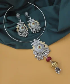 Glamaya Oxidised Two Tone Hasli Necklace Earring Set 13 GLAM-CN-TT-20-787170-30-7 Glamaya Oxidised Two Tone Hasli Necklace Earring Set 13 GLAM-CN-TT-20-787170-30-7