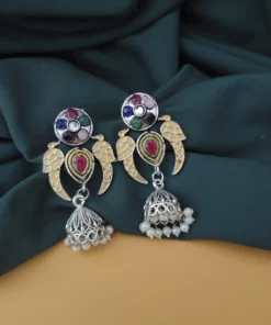 Glamaya Oxidised Two Tone Peacock Jhumki Earrings 4 GLAM-ER-TT-5F6-555112-10-9