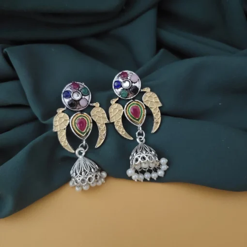 Glamaya Oxidised Two Tone Peacock Jhumki Earrings 4 GLAM-ER-TT-5F6-555112-10-9 Glamaya Oxidised Two Tone Peacock Jhumki Earrings 4 GLAM-ER-TT-5F6-555112-10-9