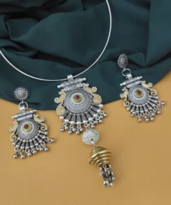 Glamaya Oxidised Two Tone Hasli Necklace Earring Set 5 GLAM-CN-TT-20-787170-30-7 Glamaya Oxidised Two Tone Hasli Necklace Earring Set 5 GLAM-CN-TT-20-787170-30-7