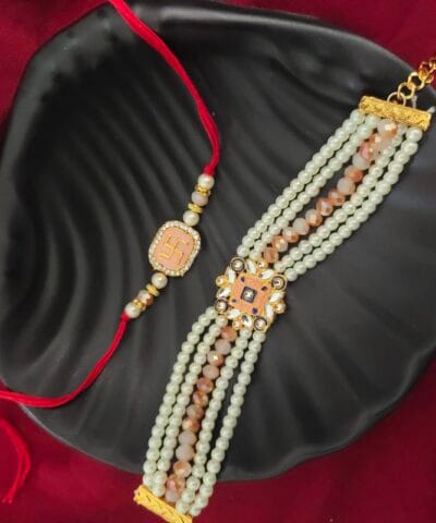 Designer Kundan Bhaiya Bhabhi Rakhi Set With Armlets