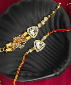 Designer Kundan Bhaiya Bhabhi Rakhi Set With Armlets