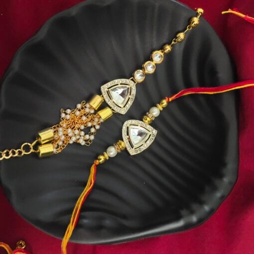 Designer Kundan Bhaiya Bhabhi Rakhi Set With Armlets