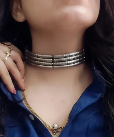 Glamaya Oxidised Tribal Spiral Necklace Adjustable 2 GLAM-NE-OX-65-434240-105-2