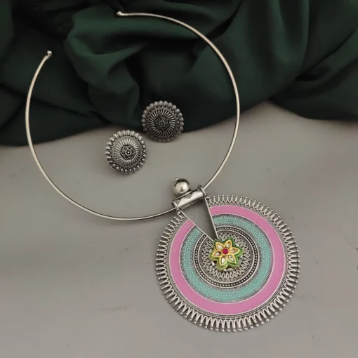 Glamaya Oxidised Hasli Necklace Earrings Set 5 GLAM-CN-OX-18F6-036964-25-7 Glamaya Oxidised Hasli Necklace Earrings Set 5 GLAM-CN-OX-18F6-036964-25-7