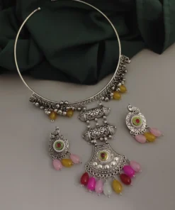 Glamaya Oxidised Glass Beads Hasli Necklace Earring Set 5 GLAM-CN-BE-30-552678-42-5 Glamaya Oxidised Glass Beads Hasli Necklace Earring Set 5 GLAM-CN-BE-30-552678-42-5