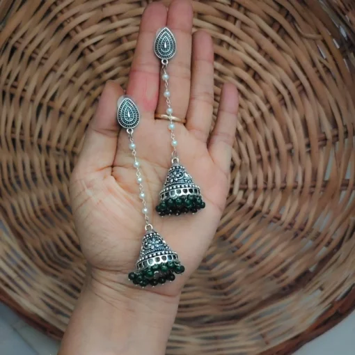 Glamaya Oxidised Pearl Chain Jhumka Earrings 1 GLAM-ER-PE-16F7-548756-25-3