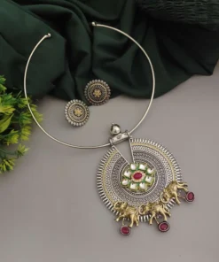 Glamaya Aashvi Oxidised Two Tone Hasli Necklace Earring Set 1 GLAM-CN-TT-53F3-130293-80-3