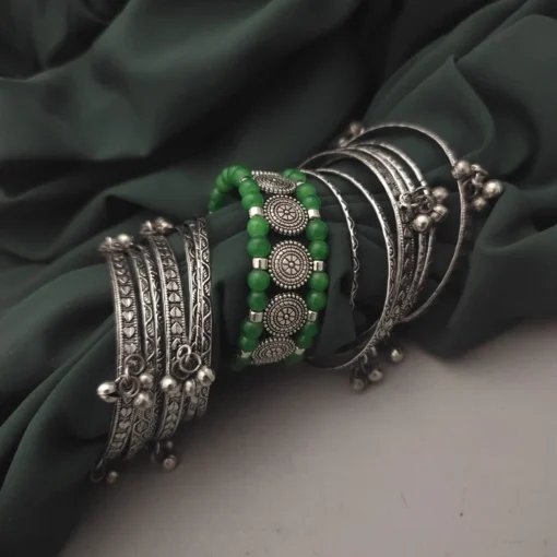 Glamaya Oxidised Bangles Combo Set Of 17 Pc Green 1 GLAM-CB-OX-150-784624-190-2