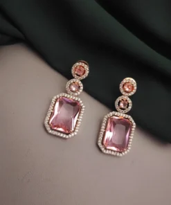 Glamaya American Diamond Doublet Pink Square Earring 1 GLAM-ER-CZ-165-209030-275-2