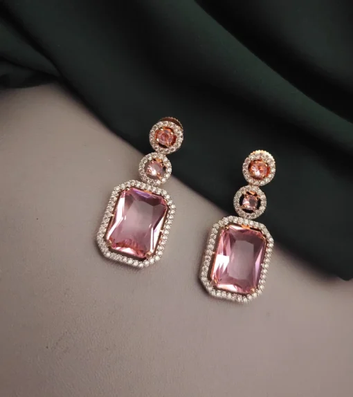 Glamaya American Diamond Doublet Pink Square Earring 1 GLAM-ER-CZ-165-209030-275-2