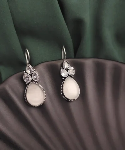 Glamaya Semi Precious Stones Hook Earring White 1 GLAM-ER-ST-22-955047-43-5
