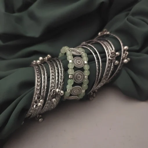 Glamaya Oxidised Bangles Combo Set Of 17 Pc Mint 1 GLAM-CB-OX-75-367418-95-4