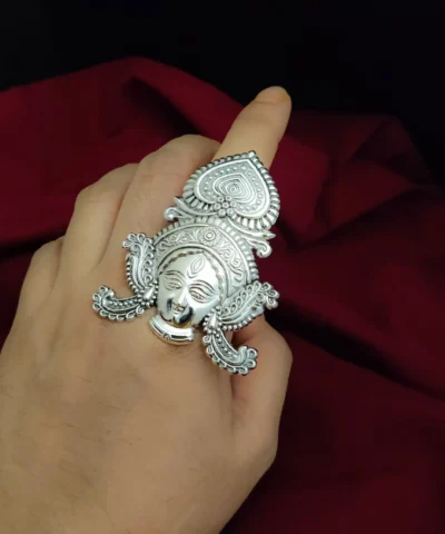 Glamaya Durga Oxidised Adjustable Finger Ring 2 GLAM-RI-OX-9-500946-12-5
