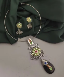 Glamaya Oxidised Fusion Hasli Necklace Earrings Set 7 GLAM-CN-OX-22F9-855198-30-7 Glamaya Oxidised Fusion Hasli Necklace Earrings Set 7 GLAM-CN-OX-22F9-855198-30-7