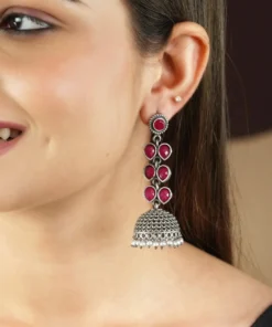 Glamaya Ruhi Handcrafted Deep Red Jhumki Earring 2 GLAM-ER-OX-41F7-477192-50-3