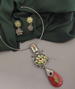 Glamaya Oxidised Fusion Hasli Necklace Earrings Set 5 GLAM-CN-OX-22F9-855198-30-7 Glamaya Oxidised Fusion Hasli Necklace Earrings Set 5 GLAM-CN-OX-22F9-855198-30-7