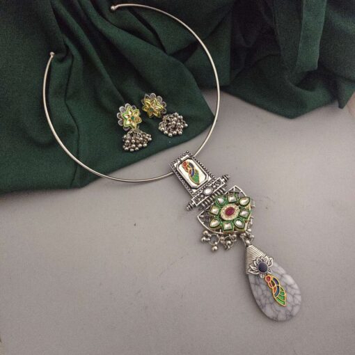 Glamaya Oxidised Fusion Hasli Necklace Earrings Set 1 GLAM-CN-OX-22F9-855198-30-7