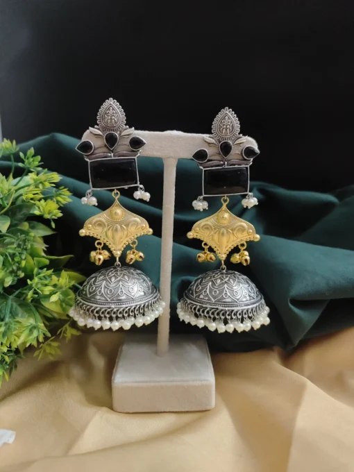 Glamaya Shanaya Silver Replica Two Tone Jhumka Earring 7 GLAM-ER-TT-80-332500-110-5 Glamaya Shanaya Silver Replica Two Tone Jhumka Earring 7 GLAM-ER-TT-80-332500-110-5