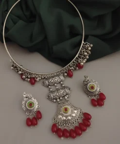 Glamaya Oxidised Glass Beads Hasli Necklace Earring Set 1 GLAM-CN-BE-30-552678-42-5