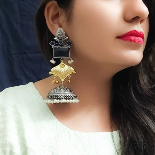Glamaya Shanaya Silver Replica Two Tone Jhumka Earring 13 GLAM-ER-TT-80-332500-110-5 Glamaya Shanaya Silver Replica Two Tone Jhumka Earring 13 GLAM-ER-TT-80-332500-110-5