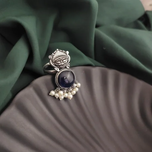 Glamaya Oxidised Durga Monalisa Stone Adjustable Ring 5 GLAM-RI-ST-12-370533-19-5 Glamaya Oxidised Durga Monalisa Stone Adjustable Ring 5 GLAM-RI-ST-12-370533-19-5