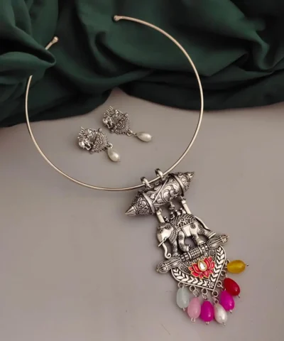 Glamaya Vaamika Elephant Hasli Necklace Earring Set 1 GLAM-CN-OX-30-823194-57-5
