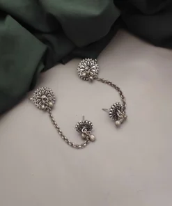 Glamaya Ria Oxidised Chain Earclips Earring 1 GLAM-ER-OX-40-311636-55-2