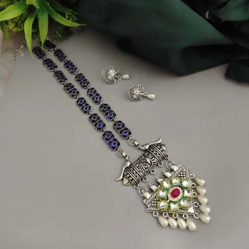 Glamaya Aadrika Long Oxidised Long Necklace Earring Set 7 GLAM-CN-OX-15-613041-21-10 Glamaya Aadrika Long Oxidised Long Necklace Earring Set 7 GLAM-CN-OX-15-613041-21-10