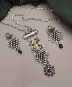 Glamaya Aarohi Oxidised Two Tone Long Chain Necklace Set 1 GLAM-CN-TT-60-594353-105-2