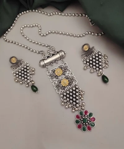 Glamaya Aarohi Oxidised Two Tone Long Chain Necklace Set 1 GLAM-CN-TT-60-594353-105-2