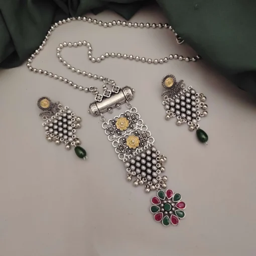 Glamaya Aarohi Oxidised Two Tone Long Chain Necklace Set 1 GLAM-CN-TT-60-594353-105-2