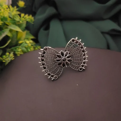 Glamaya Oxidised Semi Precious Stone Bow Adjustable Rings 1 GLAM-RI-ST-17F5-480508-30-4