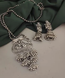 Glamaya Oxidised Radha Krishna Long Chain Necklace Set 1 GLAM-CN-OX-20-632717-33-5