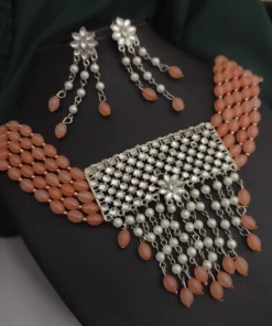 Glamaya Oxidised Beads Choker Necklace Earrings Set 1 GLAM-CN-BE-24-995380-33-5
