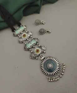 Glamaya Oxidised Meenakari Tie Necklace Earrings Set 4 GLAM-CN-ME-18-111579-33-5