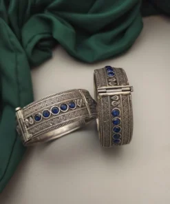 Glamaya Silver Lookalike Brass Bangles 1 Pair Blue 1 GLAM-BB-BR-240-995089-290-2