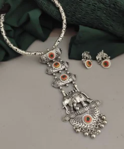 Glamaya Oxidised Elephant Tie Hasli Necklace Earrings Set 1 GLAM-CN-OX-14-137698-21-10
