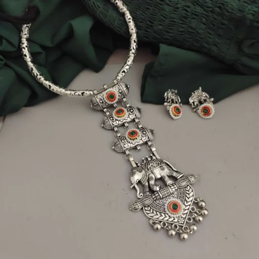 Glamaya Oxidised Elephant Tie Hasli Necklace Earrings Set 1 GLAM-CN-OX-14-137698-21-10
