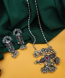 Glamaya Multicolour Long Peacock Necklace Earring Set 1 GLAM-CN-OX-50-221354-95-3