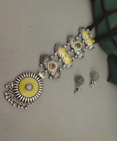 Glamaya Oxidised Meenakari Tie Necklace Earrings Set 1 GLAM-CN-ME-18-111579-33-5