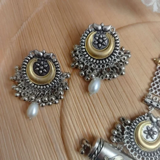 Glamaya Sarmaya Oxidised Long Fusion Necklace Earring Set 5 GLAM-CN-OX-35-873856-55-4 Glamaya Sarmaya Oxidised Long Fusion Necklace Earring Set 5 GLAM-CN-OX-35-873856-55-4