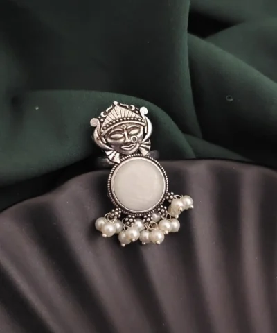 Glamaya Oxidised Durga Monalisa Stone Adjustable Ring 2 GLAM-RI-ST-12-012633-19-5