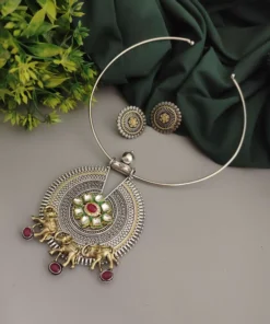 Glamaya Aashvi Oxidised Two Tone Hasli Necklace Earring Set 2 GLAM-CN-TT-53F3-130293-80-3