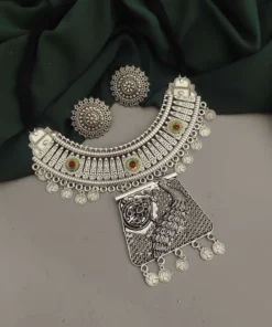 Glamaya Oxidised Peacock Hasli Necklace Earrings Set 1 GLAM-CN-OX-25-716791-35-6